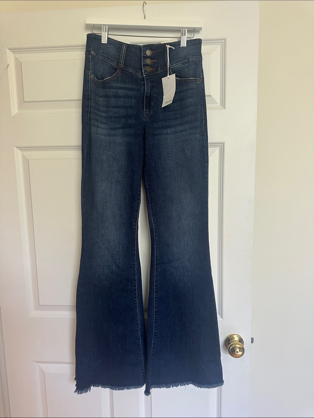 High-Rise Wide-Leg Dark Blue Jeans with Button Waist